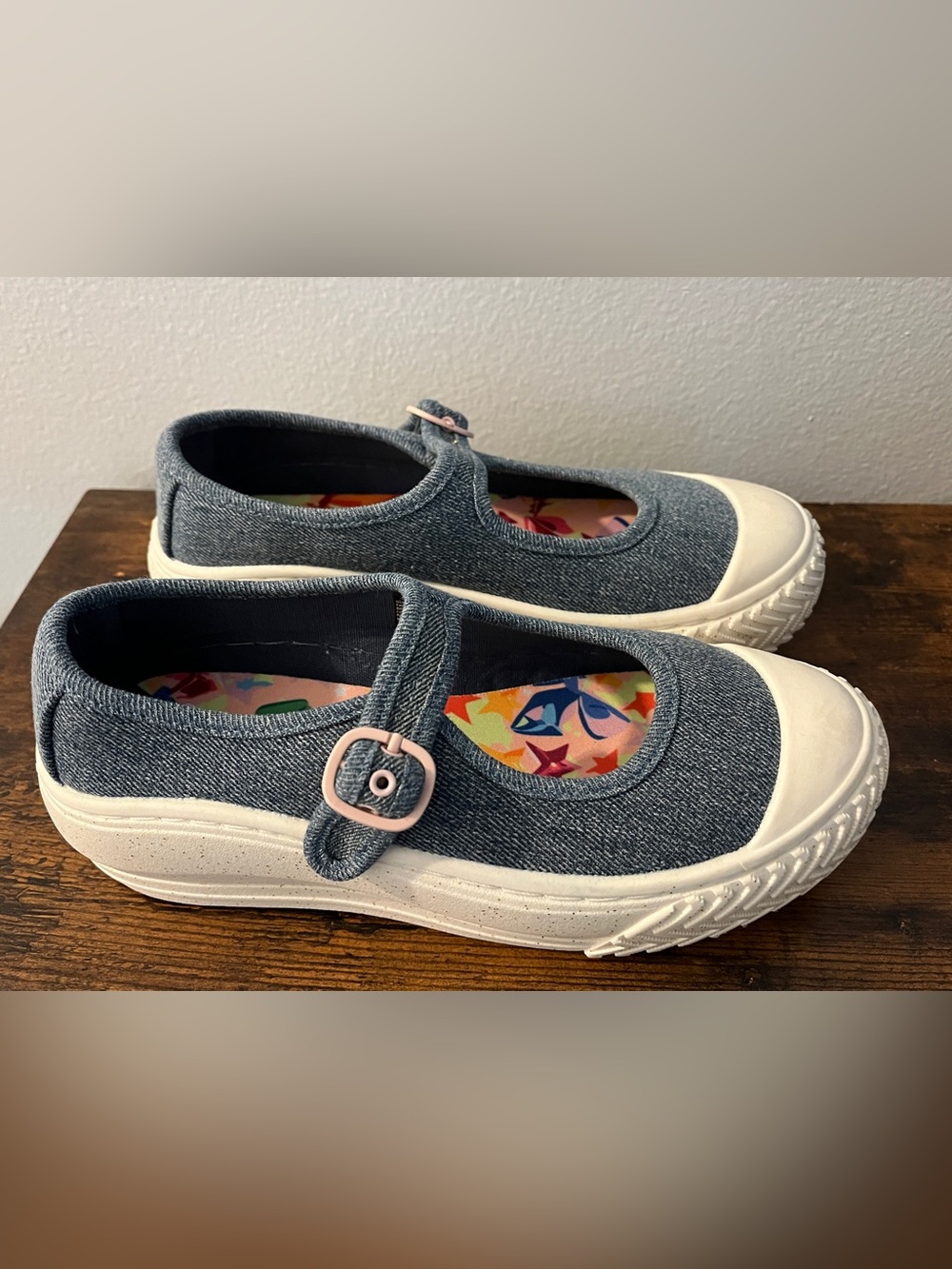 Girls' Justice Denim Mary Jane Sneakers with Pink Buckle Size 4